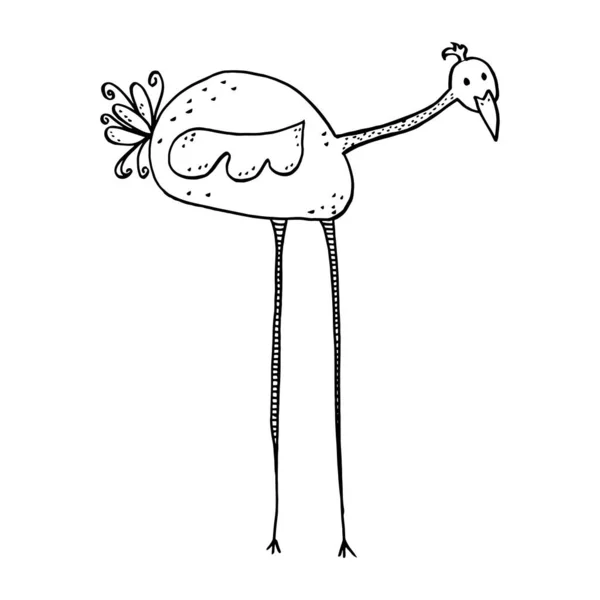 Cigogne Autruche Oiseau Vecteur Dans Style Enfantin Avec Longues Jambes — Image vectorielle