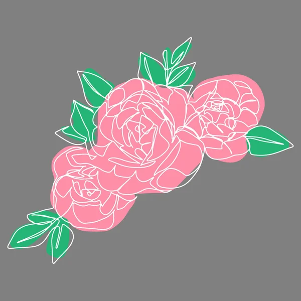 Rosas Brotes Con Hojas Aisladas Vector Mano Una Línea Dibujo — Vector de stock