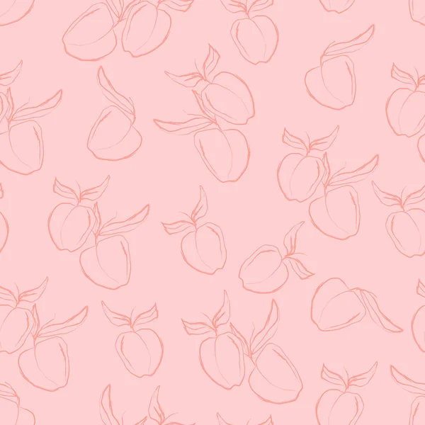 輪郭桃ネクタリンと葉の果実分離印刷手イラストベクトルシームレスパターン — ストックベクタ