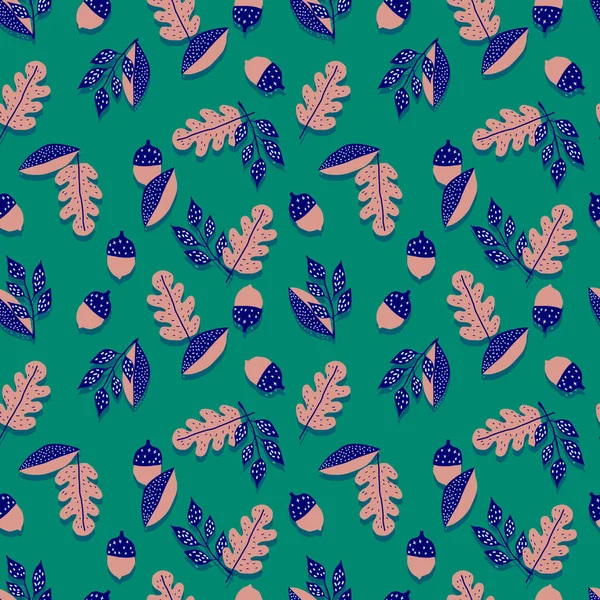 바다없는 Acorns Oak Leaves Botanical Forest Black Illustration — 스톡 벡터