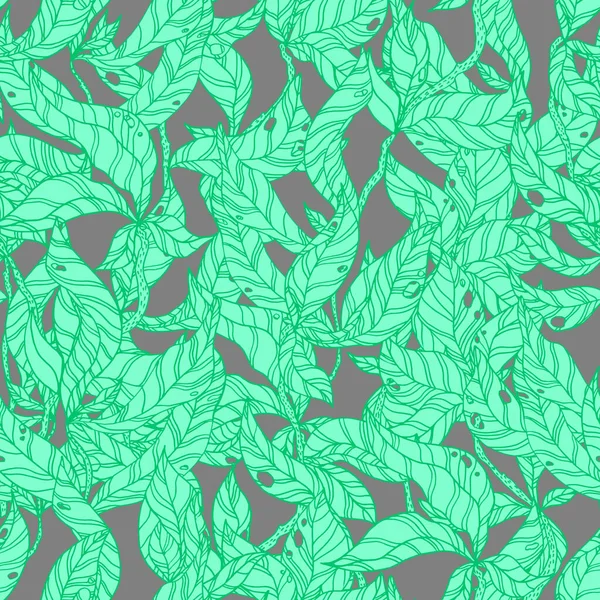 Blätter Auf Hölzernen Zweigen Vektor Nahtlose Muster Weiß — Stockvektor