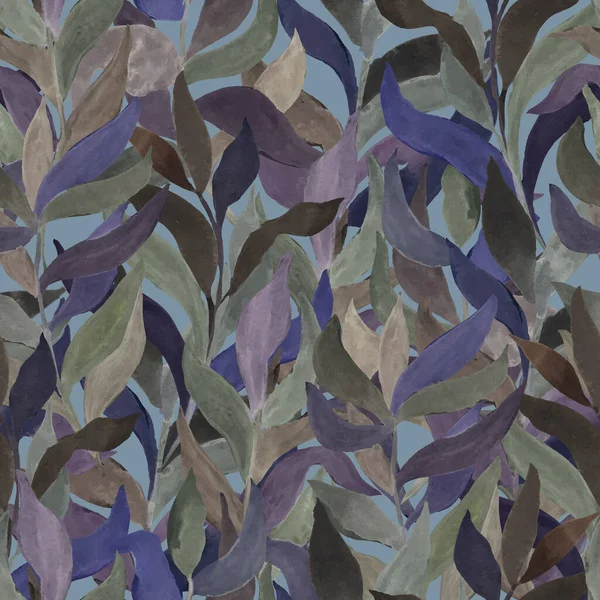 Aquarellzweige Mit Blättern Verschiedenen Farben Auf Einem Farbigen Hintergrundvektor Mit — Stockvektor
