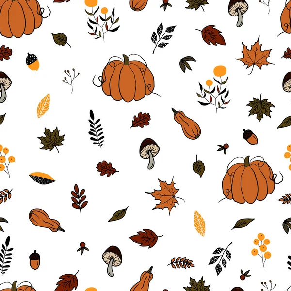 Vektorové Bezešvé Vzor Podzimní Listí Dýně Podzimní Čas Pozadí Podzimní — Stockový vektor