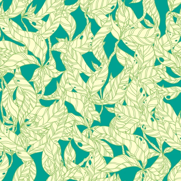 Blätter Auf Hölzernen Zweigen Vektor Nahtlose Muster Weiß — Stockvektor