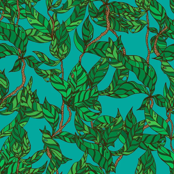Zweige Mit Gestreiften Blättern Vektorloses Muster Eine Hecke Aus Zweigen — Stockvektor