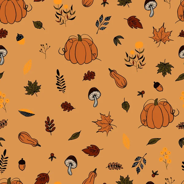 Vector Sin Costuras Patrón Otoño Hojas Calabaza Otoño Tiempo Fondo — Vector de stock