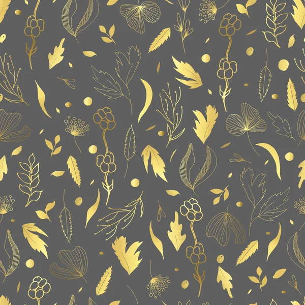 Векторный Бесшовный Рисунок Листьев Веток Золотая Ботаническая Иллюстрация — стоковый вектор
