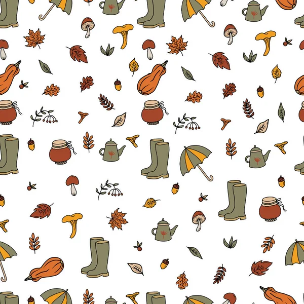Векторный Набор Рисунков Рисованных Вручную Осенних Рисунков Праздник Урожая Осенний — стоковый вектор