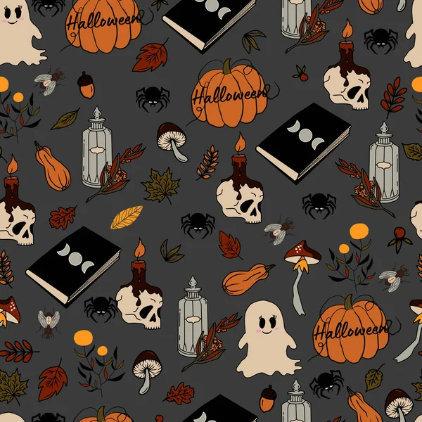 Padrão Sem Emenda Vetor Halloween Eps Poção Doodle Símbolos Wiccan —  Vetores de Stock