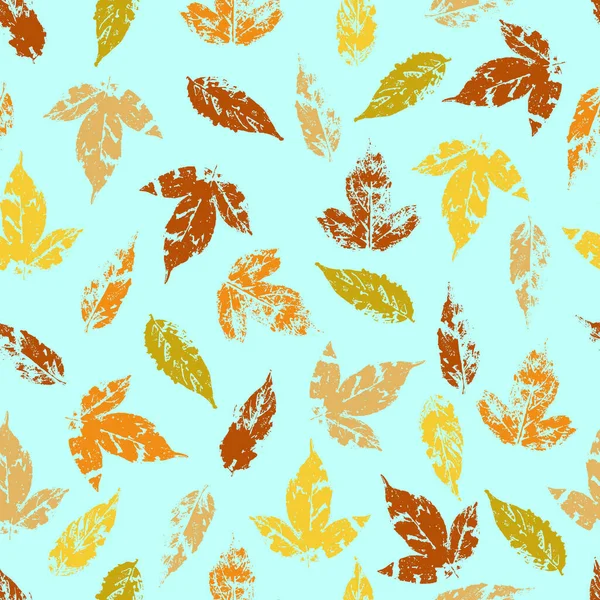 Fallen Autumn Leaves Vector Seamless Pattern Stamps Natural Leaves Paint — Stock Vector