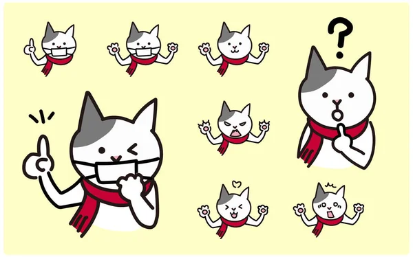 Εικονογράφηση Διάνυσμα Σύνολο Μιας Γάτας Που Φοράει Μάσκα — Διανυσματικό Αρχείο