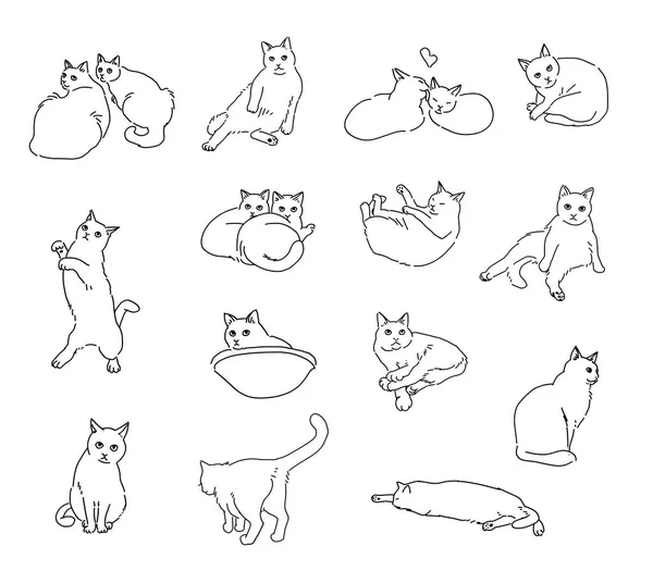 Conjunto Sencillas Ilustraciones Gatos Cuerpo Completo — Vector de stock