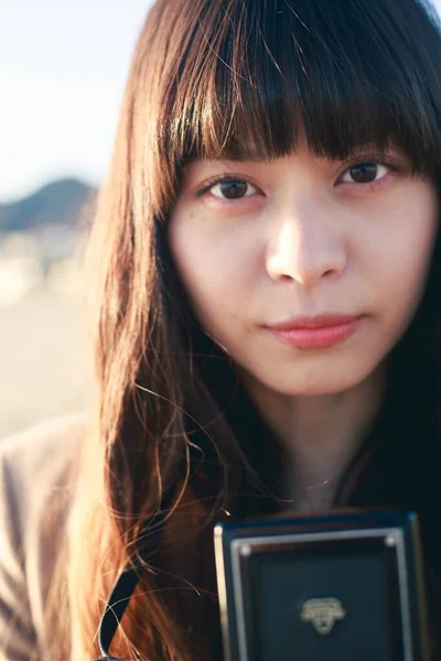 Портрет Красивой Японской Женщины Длинными Волосами — стоковое фото