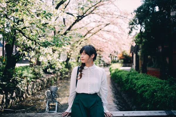 Portrait of a beautiful Japanese woman with long hair.