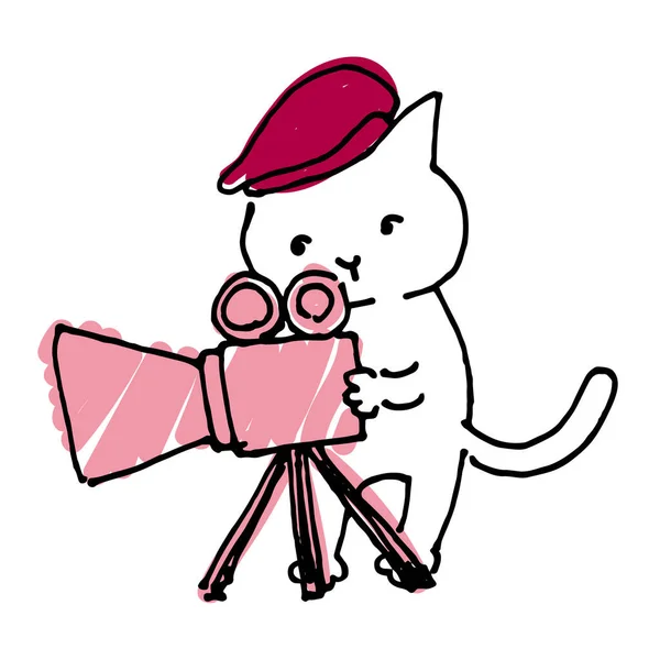 Hand Drawn Drawing Cute Cat Photographer — Image vectorielle