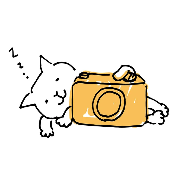 Hand Drawn Drawing Cute Cat Photographer — Image vectorielle