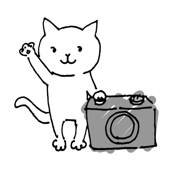 Desenho Desenhado Mão Fotógrafo Gato Bonito — Vetor de Stock