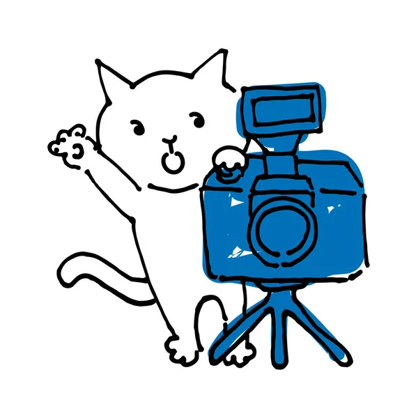 Desenho Desenhado Mão Fotógrafo Gato Bonito — Vetor de Stock