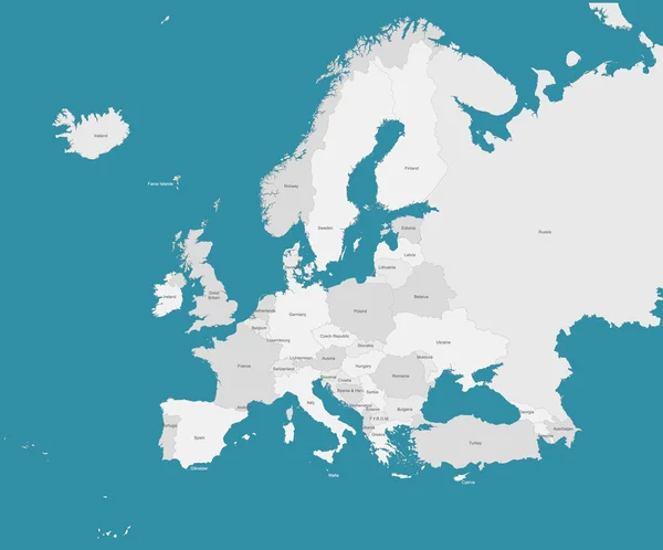 Mapa y países europeos — Vector de stock