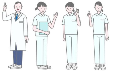 Hemşire ve doktor pozunun vektör çizimi