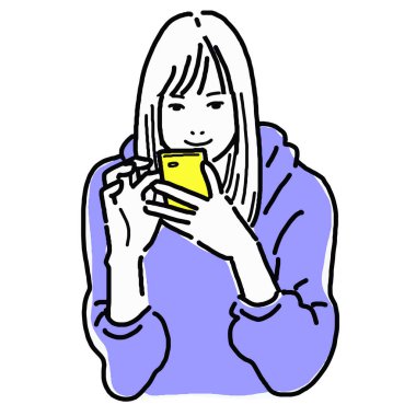 Cep telefonuna bakan bir kadının resmi.