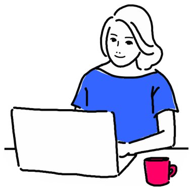 Bilgisayar kullanan bir kadının vektörü