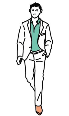 Takım elbise içinde yürüyen mükemmel bir erkek vektör.