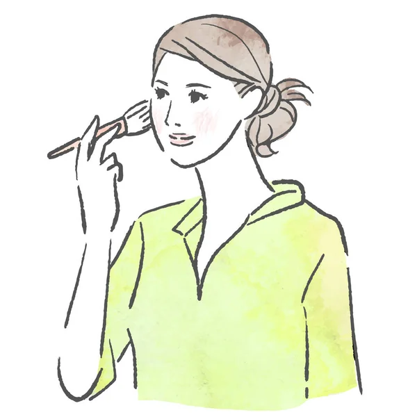 Ilustração Vetorial Uma Mulher Aplicando Maquiagem — Vetor de Stock