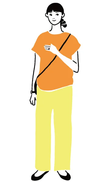 Illustrazione Vettoriale Una Giovane Donna Pantaloni — Vettoriale Stock