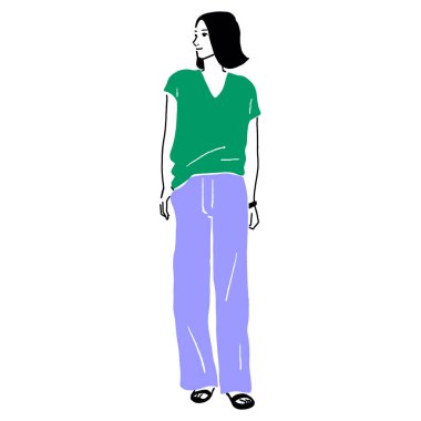 Pantolon giymiş bir kadının klip sanatı.