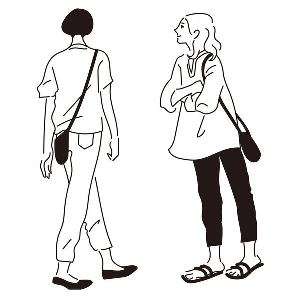 Modaya uygun genç bir kadının vektör çizgisi.