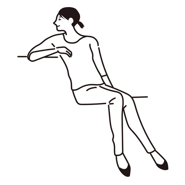 Dessin Trait Une Femme Assise Sentant Vent — Image vectorielle