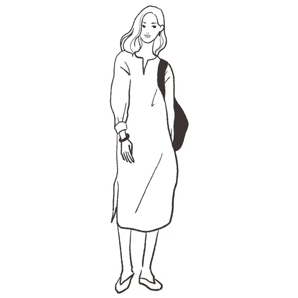 Wektor Linii Rysunek Kobiety Sukience — Wektor stockowy