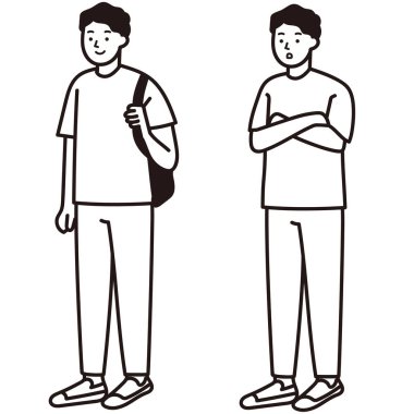 Ayakta duran genç bir adamın tüm vücut vektör illüstrasyonu