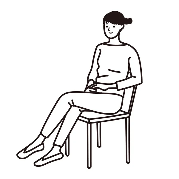 Vektorlinie Zeichnung Illustration Einer Frau Die Auf Einem Stuhl Sitzt — Stockvektor