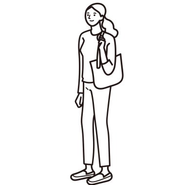 Elinde çanta olan bir kadının vektör illüstrasyonu