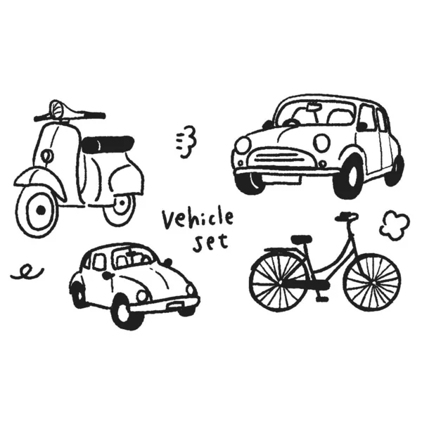 Araçların çizgi çizimlerinin vektör illüstrasyonu