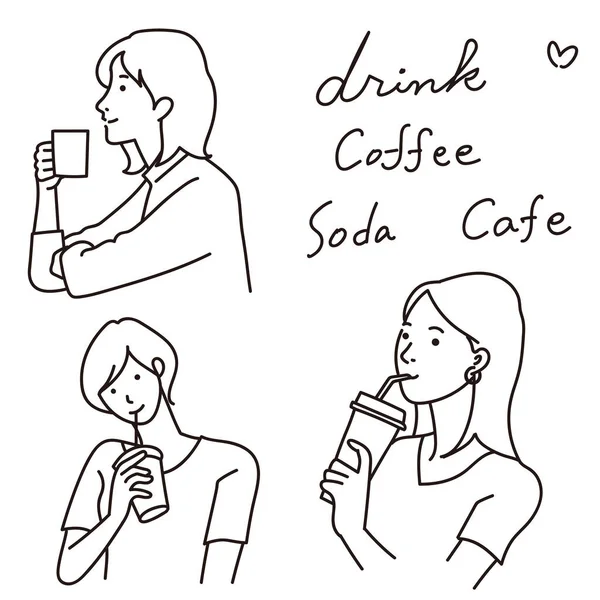 İçki içen bir kadının vektör çizimi.