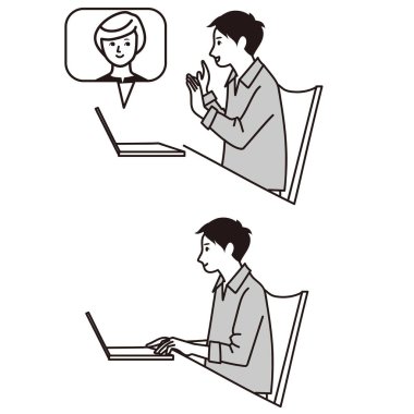 Dizüstü bilgisayarı üzerinde çalışan bir iş adamının vektör çizimi