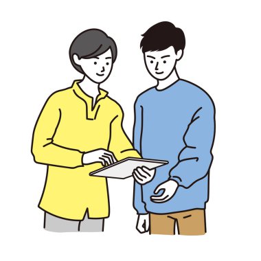 Ofiste konuşan bir kadın ve erkeğin vektör çizimi