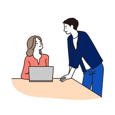 Ofiste konuşan bir kadın ve erkeğin vektör çizimi