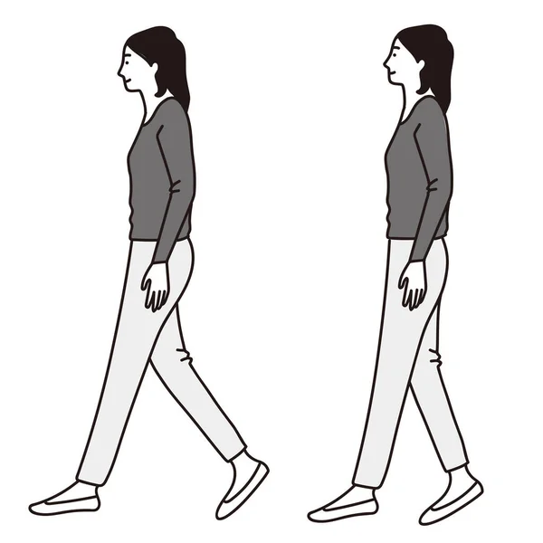 Ganzkörper Illustrationsvektor Einer Frau Beim Gehen — Stockvektor