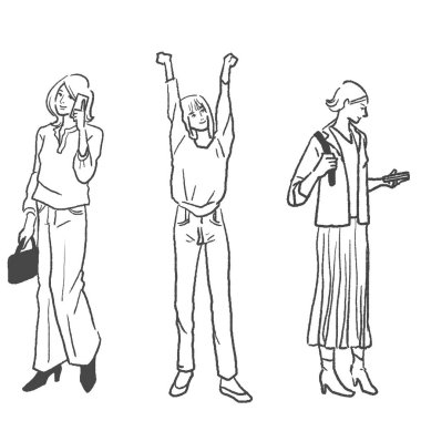 Tarz sahibi bir kadının çizgi çiziminin vektör çizimi