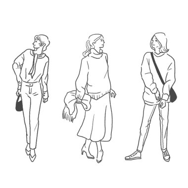 Tarz sahibi bir kadının çizgi çiziminin vektör çizimi