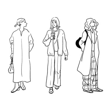 Tarz sahibi bir kadının çizgi çiziminin vektör çizimi