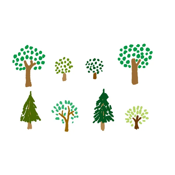 Elegante Conjunto Vectores Árbol Dibujado Mano — Vector de stock