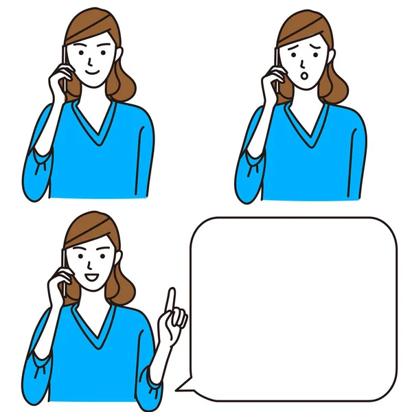 Set Illustrazioni Vettoriali Una Donna Che Parla Cellulare — Vettoriale Stock