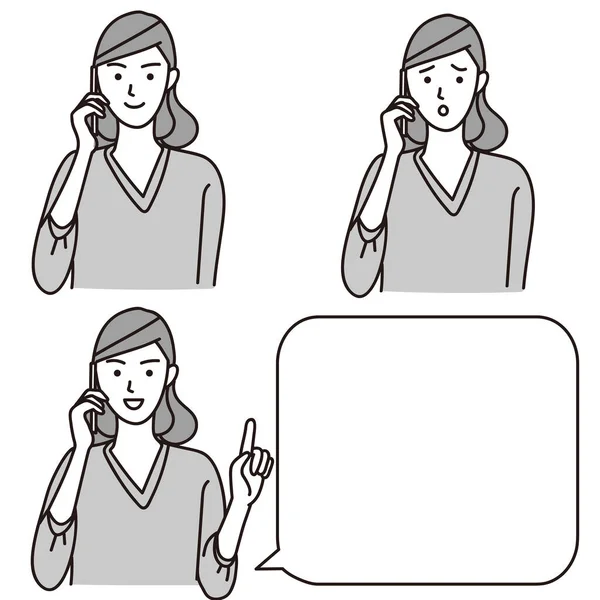 Vektor Illustration Uppsättning Kvinna Som Talar Mobiltelefon — Stock vektor