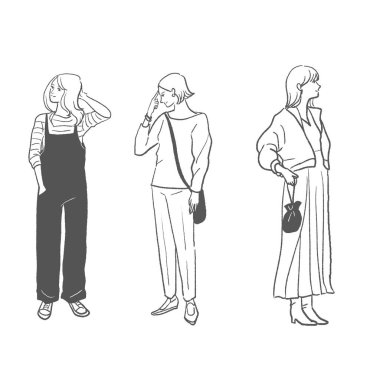 Tarz sahibi bir kadının çizgi çiziminin vektör çizimi