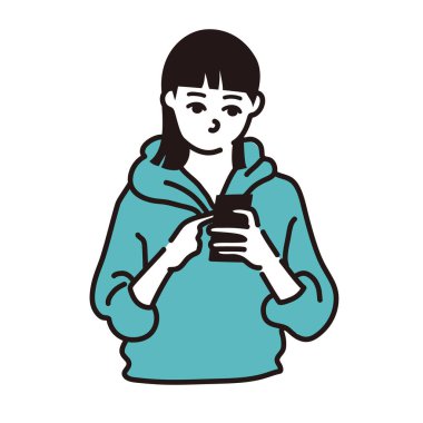 Bir kadın telefon hattına dokunuyor.